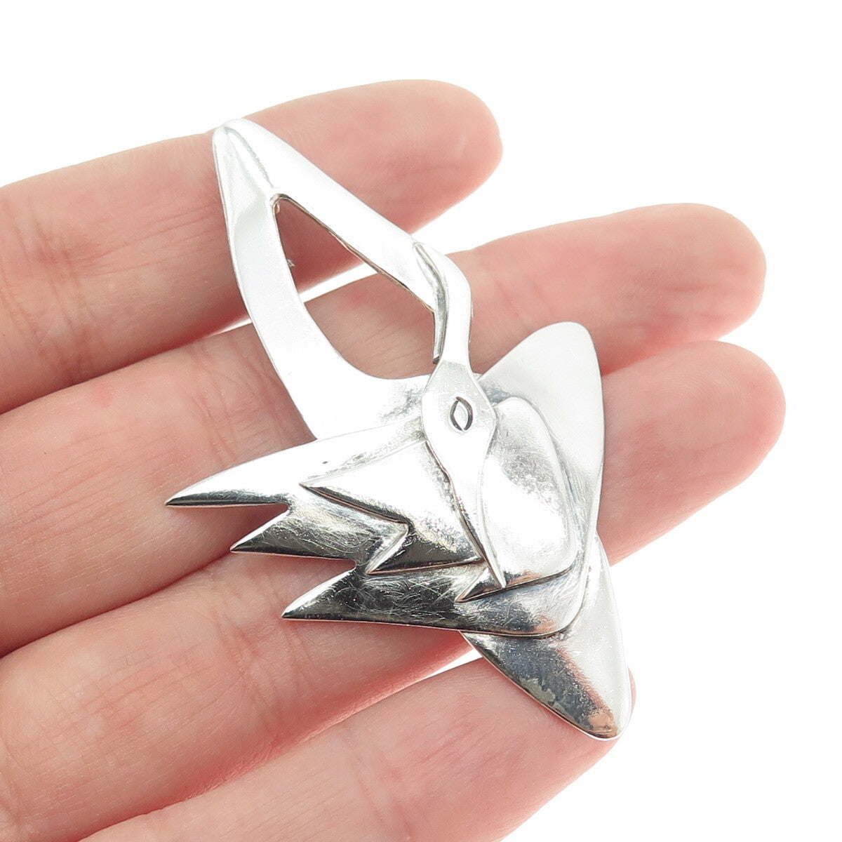 RISSE 925 Sterling Silver Vintage Swan Modernist Pin Brooch / Pendant