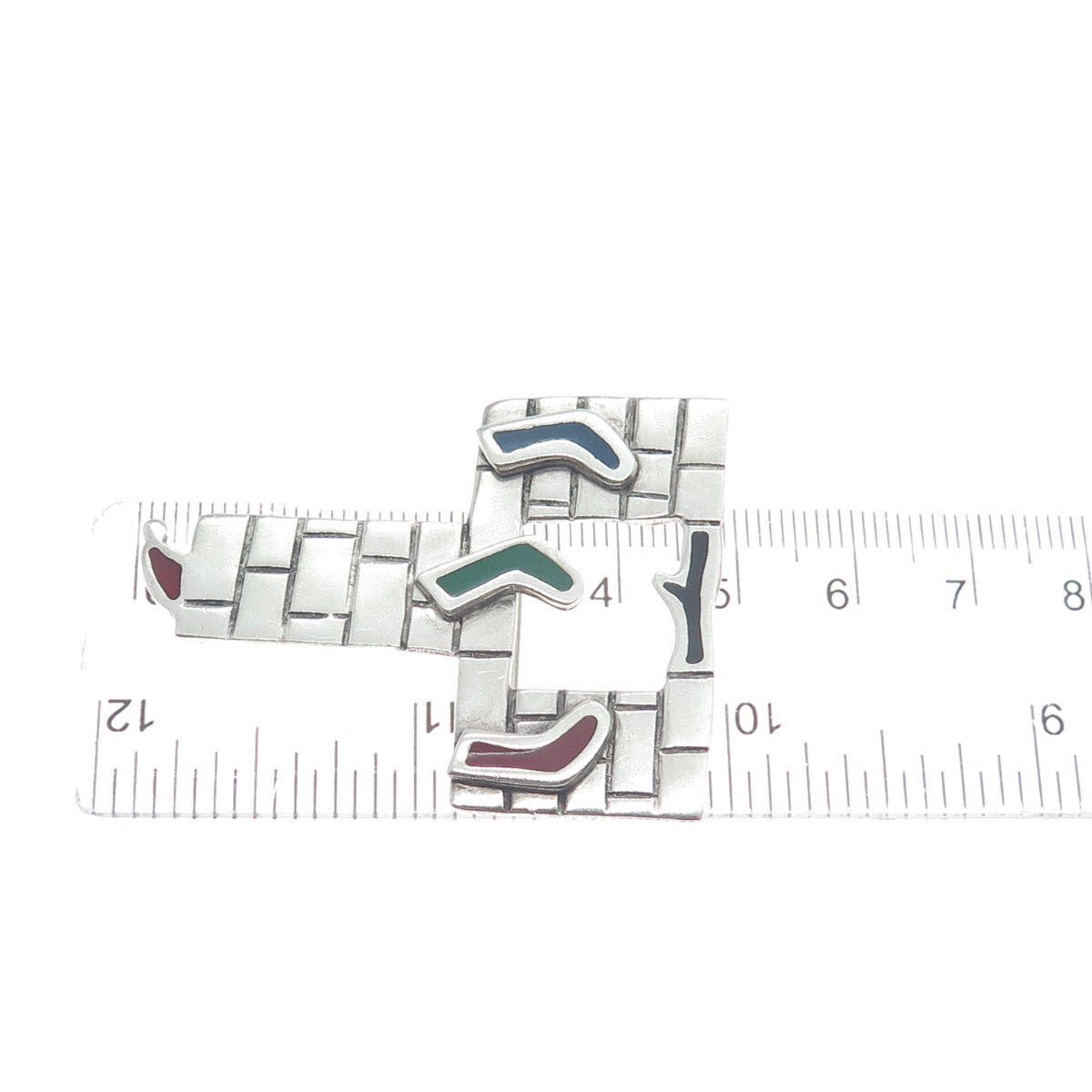 925 Sterling Silver Vintage AHD Mexico Enamel Christmas Fireplace Pin Brooch