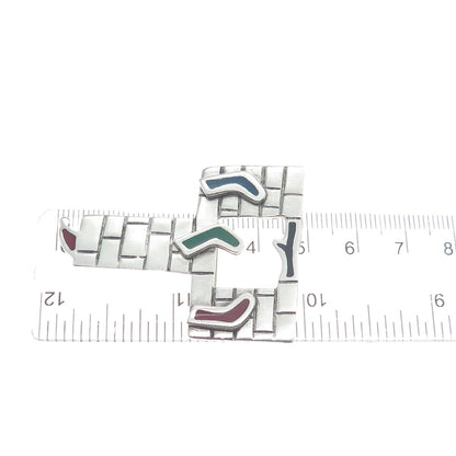 925 Sterling Silver Vintage AHD Mexico Enamel Christmas Fireplace Pin Brooch