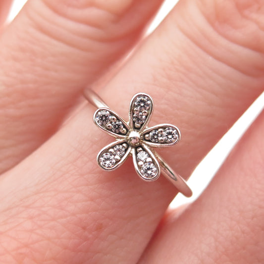 PANDORA 925 Sterling Silver Round-Cut C Z Dazzling Daisy Ring Size 6