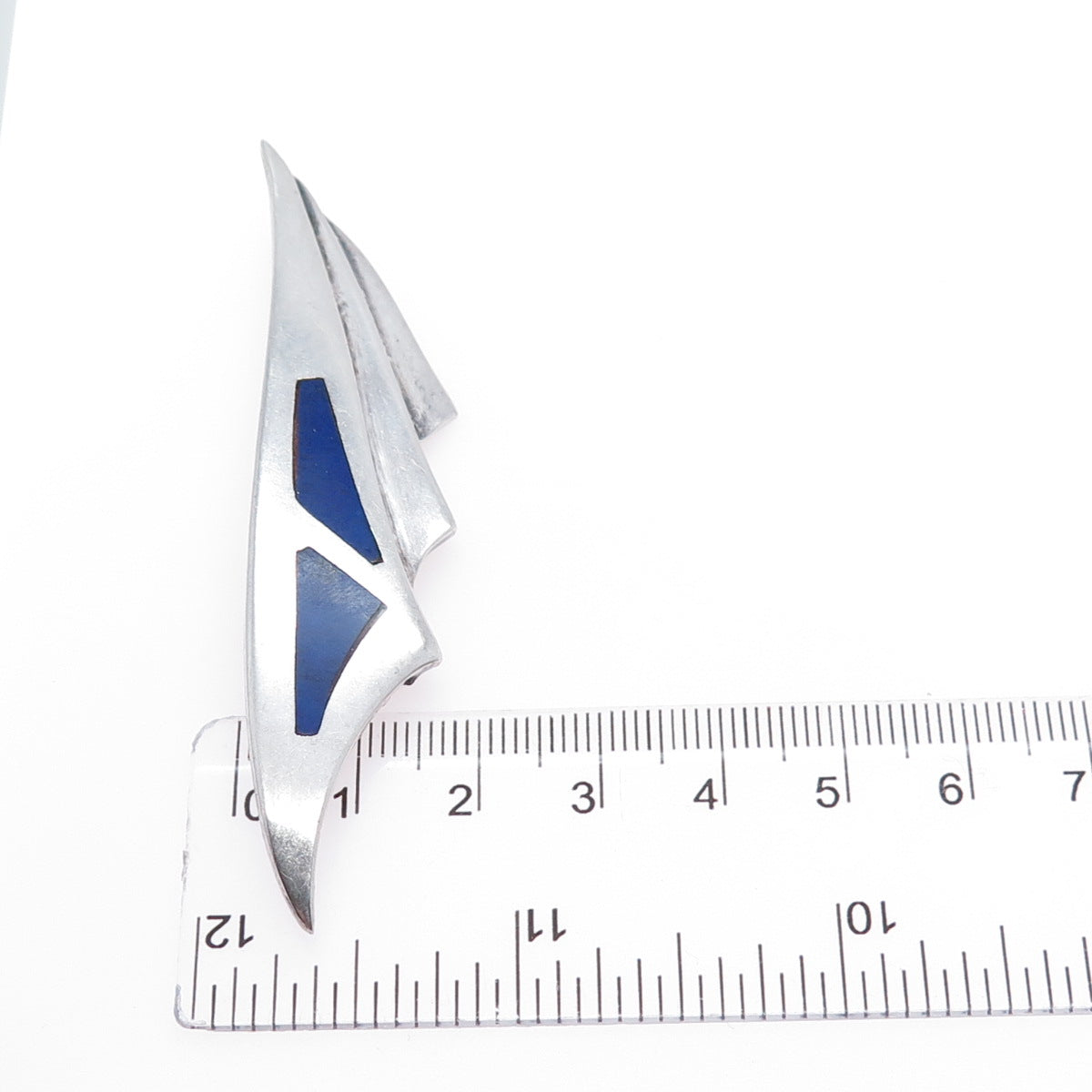 MORNING SUN 925 Sterling Silver Vintage Real Lapis Lazuli Modernist Pin Brooch