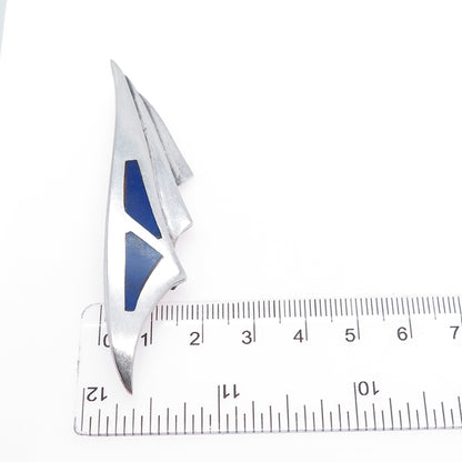 MORNING SUN 925 Sterling Silver Vintage Real Lapis Lazuli Modernist Pin Brooch