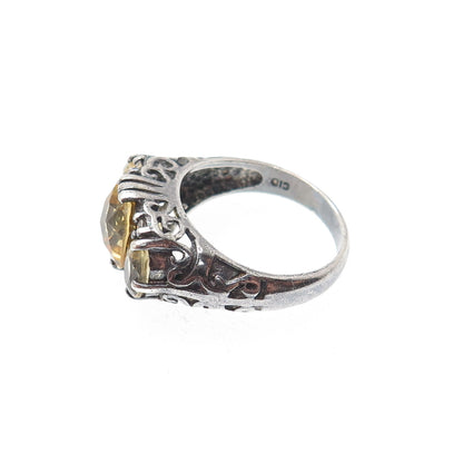 CLYDE DUNEIER CID 925 Sterling Vintage Real Citrine & C Z Oxidized Ring Size 6