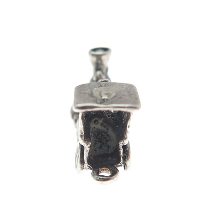 925 Sterling Silver Vintage Steam Train 3D Oxidized Pendant