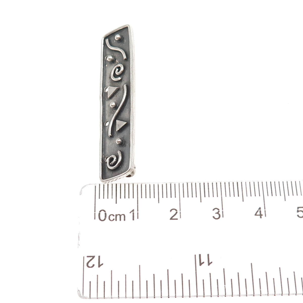 925 Sterling Silver Vintage Ethnic Oxidized Bar Pin Brooch