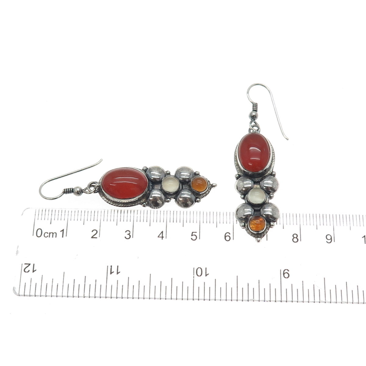 925 Sterling Silver Vintage Real Carnelian Citrine & Moonstone Oxidized Earrings