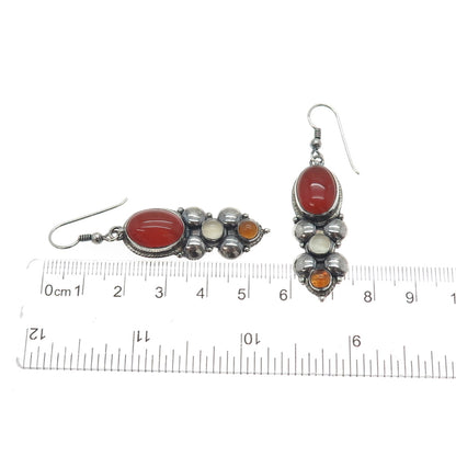 925 Sterling Silver Vintage Real Carnelian Citrine & Moonstone Oxidized Earrings