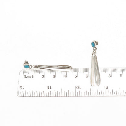 Old Pawn Sterling Silver Vintage Southwestern Turquoise Feather Dangle Earrings