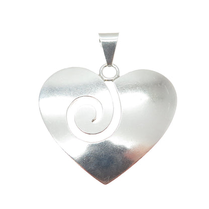 925 Sterling Silver Vintage Mexico Modernist Spiral Heart Charm Pendant