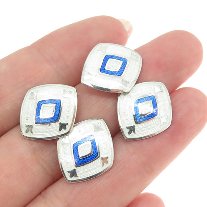 925 Sterling Silver Antique Art Deco Enamel Engraved Cufflinks