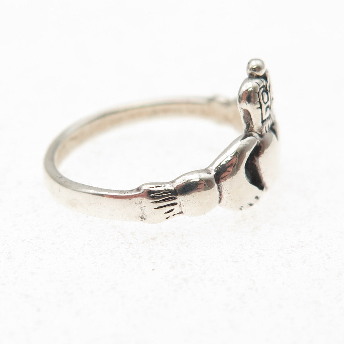 925 Sterling Silver Vintage Irish Claddagh Oxidized Ring Size 6.75