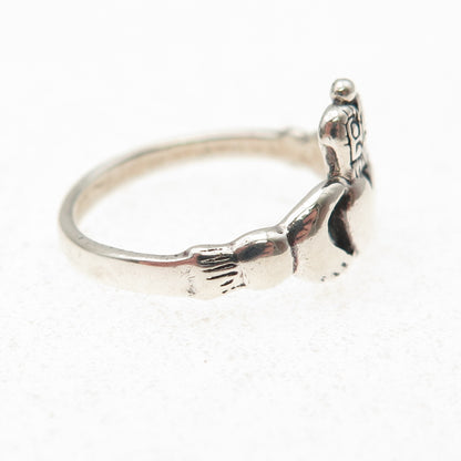 925 Sterling Silver Vintage Irish Claddagh Oxidized Ring Size 6.75