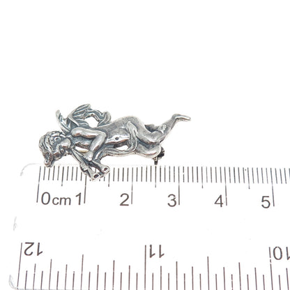 925 Sterling Silver Vintage Mexico Cherub Oxidized Pin Brooch