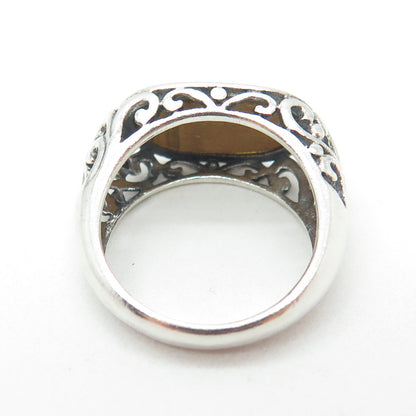 925 Sterling Silver Vintage Real Tiger Eye Swirl Ring Size 7.75