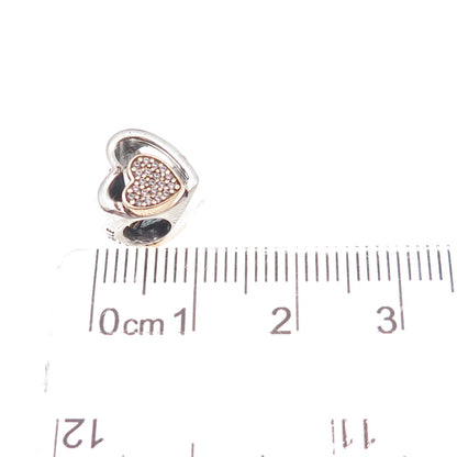 Pandora Sterling Silver Gold Accent C Z Joined Together Heart Slide Bead Charm