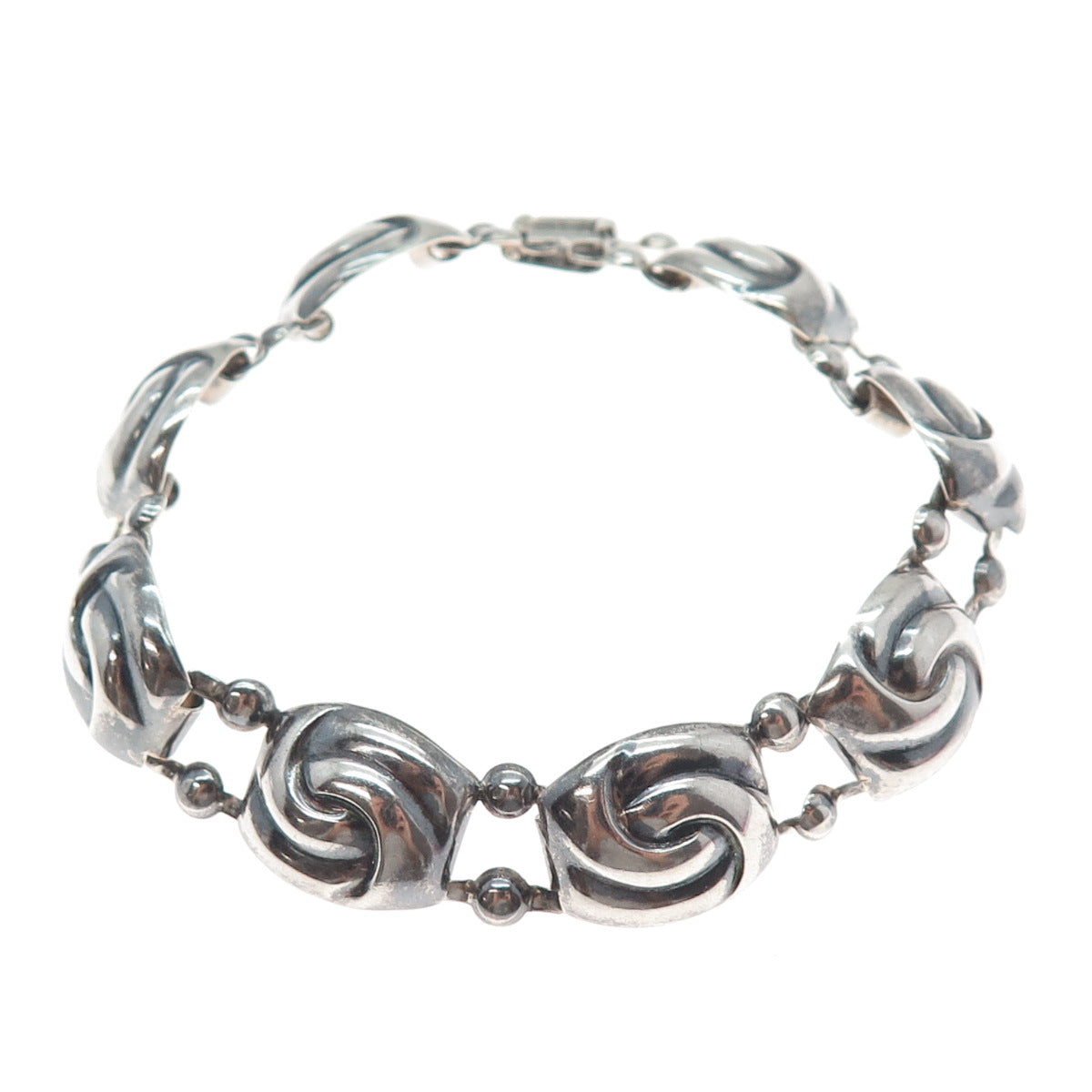 925 Sterling Silver Antique Art Deco Yin Yang Oxidized Link Bracelet 7"