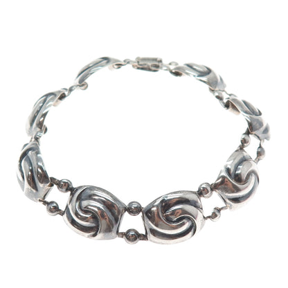 925 Sterling Silver Antique Art Deco Yin Yang Oxidized Link Bracelet 7"