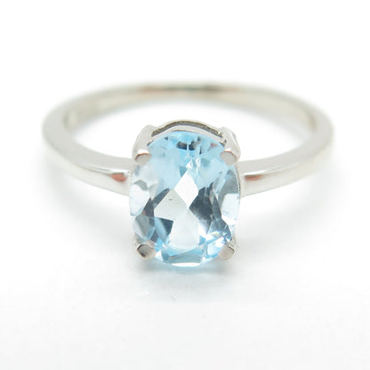 DAZZLERS 925 Sterling Silver Real Blue Topaz Gemstone Ring Size 6
