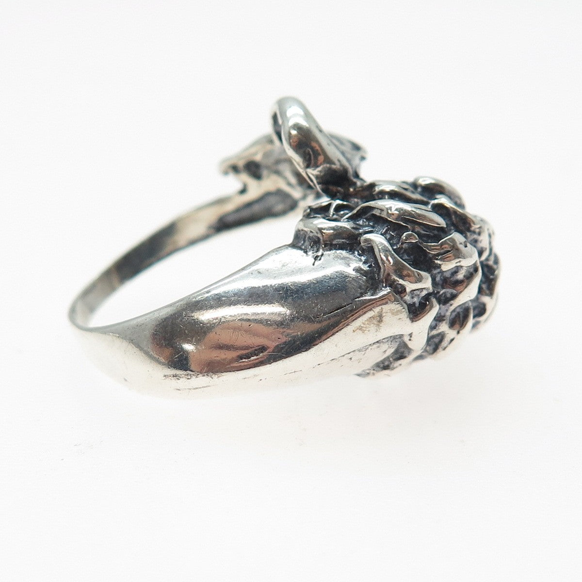 925 Sterling Silver Vintage Modernist Lion Oxidized Ring Size 6.5