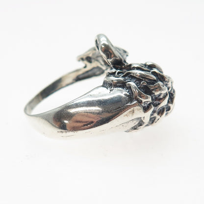 925 Sterling Silver Vintage Modernist Lion Oxidized Ring Size 6.5