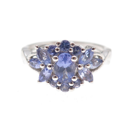 Chuck Clemency 925 Sterling Silver Real Multi-Cut Tanzanite Floral Ring Size 8