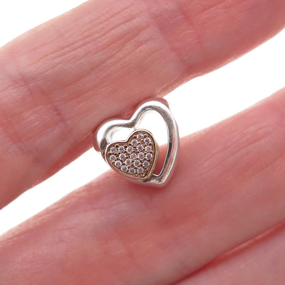 Pandora Sterling Silver Gold Accent C Z Joined Together Heart Slide Bead Charm