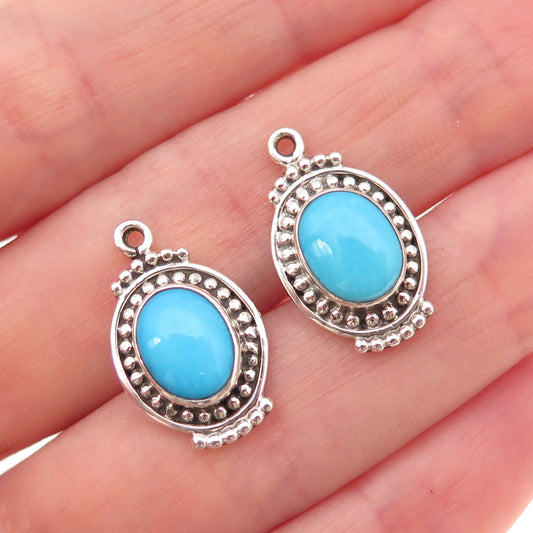 925 Sterling Silver Vintage Real Sleeping Beauty Turquoise Jacket Earrings
