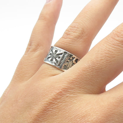 SAC SILVER 925 Sterling Silver Vintage Dublin 1991 Ethnic Band Ring Size 7.5