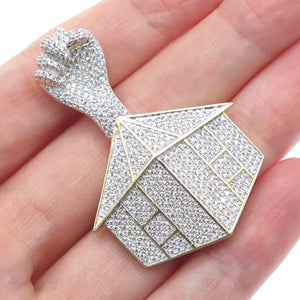 925 Sterling Silver Gold Plated Round-Cut C Z Power House Charm Pendant