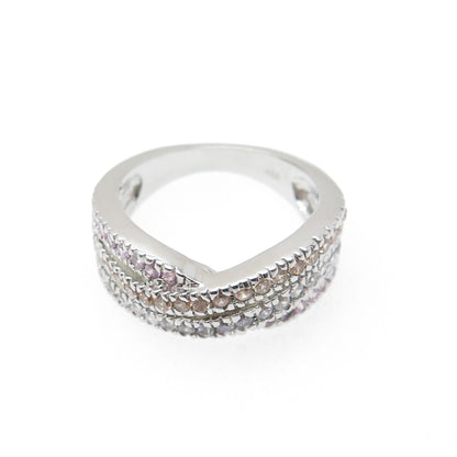925 Sterling Round-Cut Lavender Champagne & White C Z Crisscross Ring Size 7