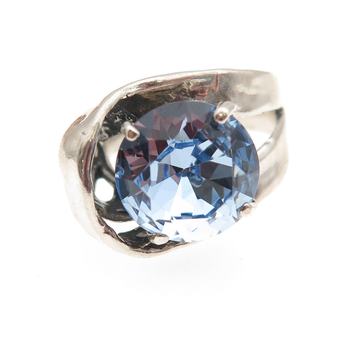 Han 925 Sterling Silver Round-Cut Blue C Z Modernist Ring Size 7.25