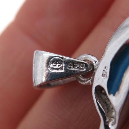 925 Sterling Silver Vintage Real Opal Dolphin Mini Charm Pendant
