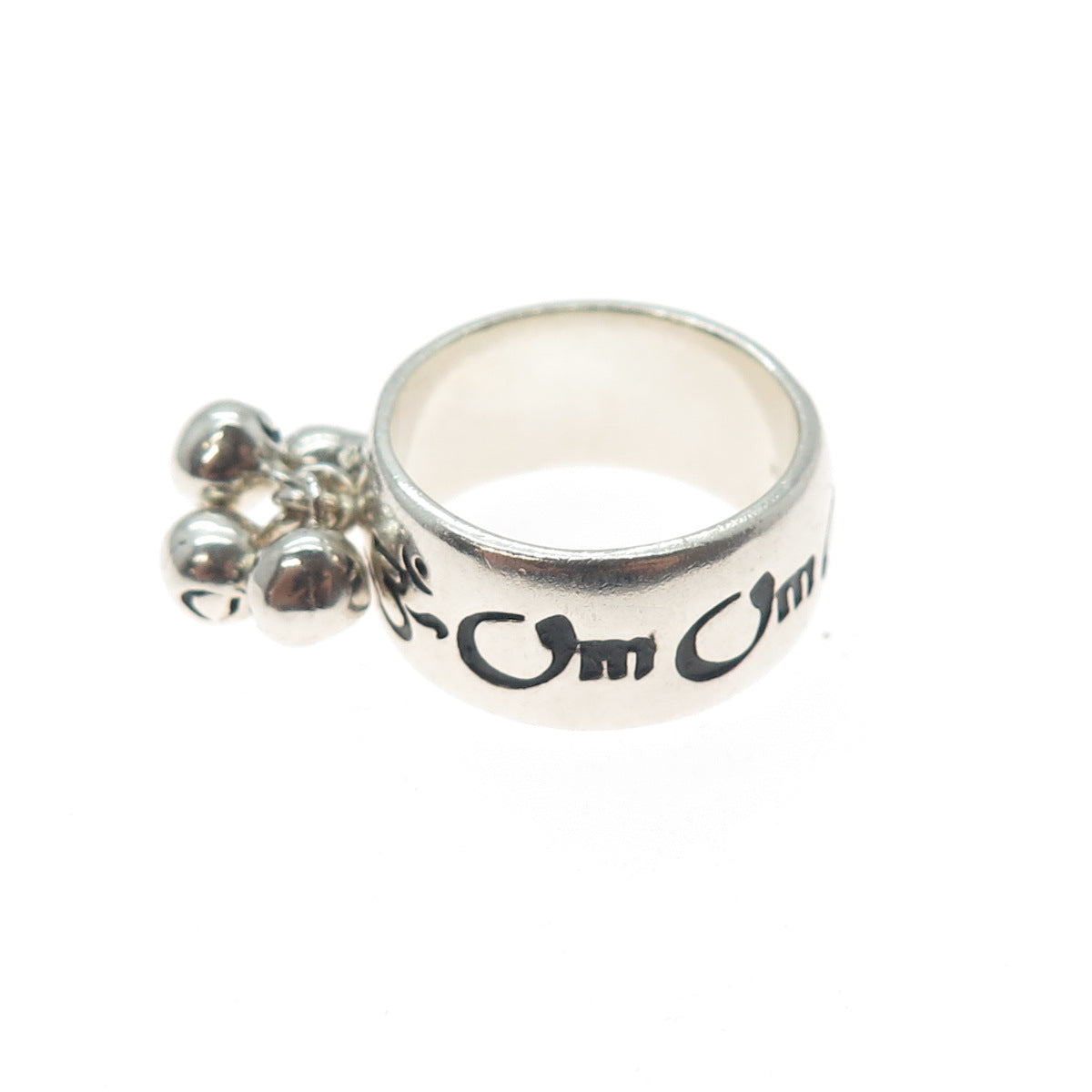 925 Sterling Silver Vintage Om Mantra Dangle Ball Beads Ring Size 6