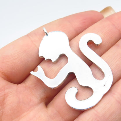 925 Sterling Silver Vintage Real Red Garnet Gemstone Monkey Pendant