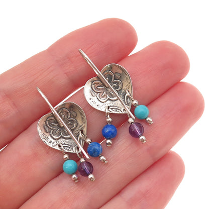 Carolyn Pollack Sterling Silver Vintage Turquoise Lapis Amethyst Heart Earrings