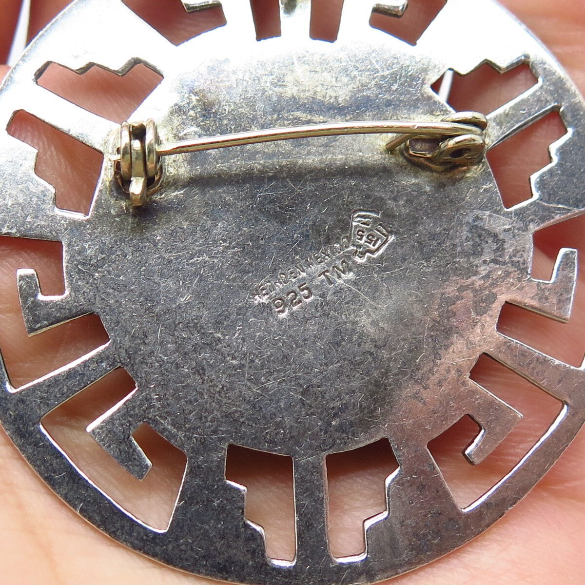 925 Sterling Silver Vintage Mexico Aztec Calendar Pin Brooch / Pendant