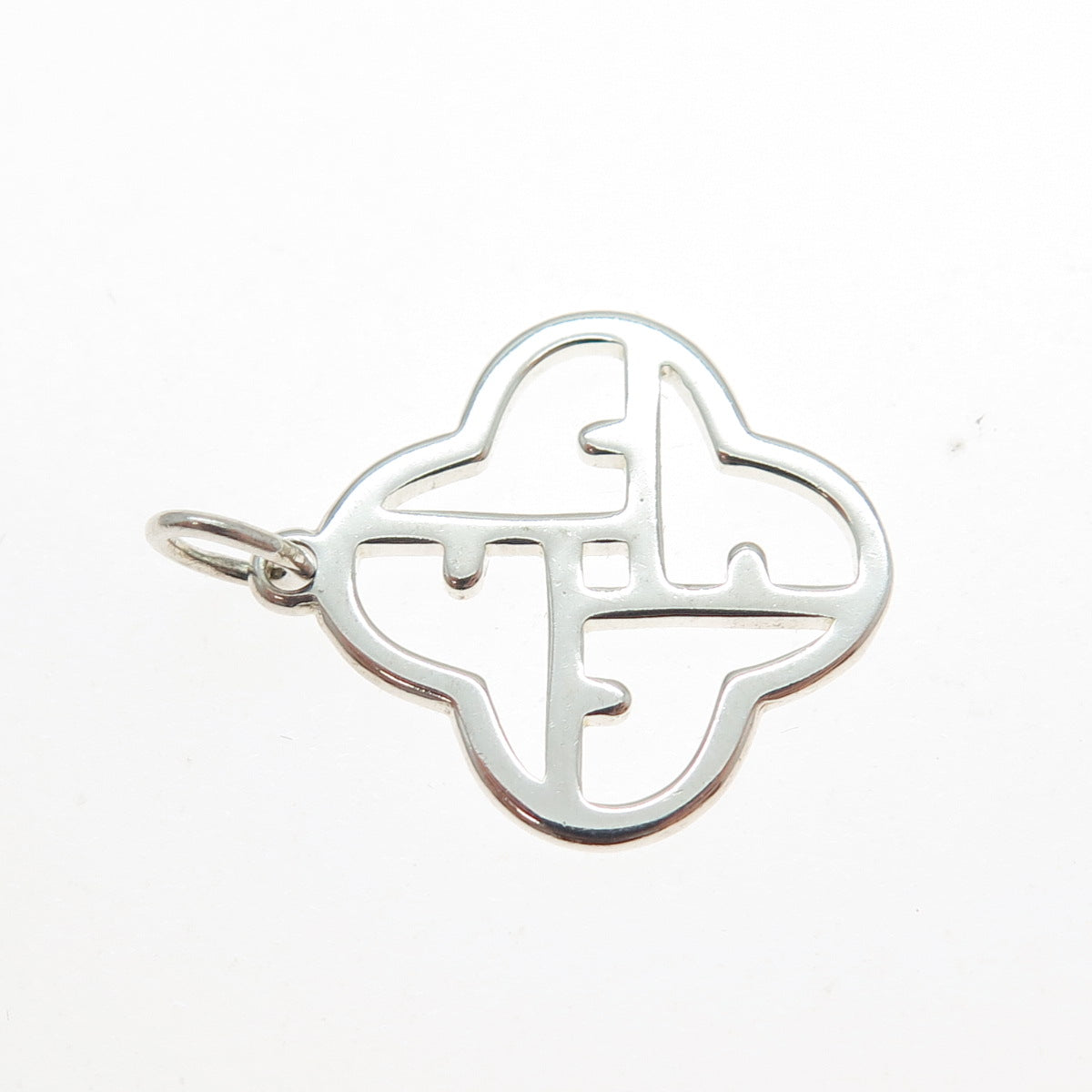 925 Sterling Silver Vintage Clover Letter F Alphabet Minimalist Charm Pendant