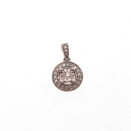 925 Sterling Silver Real Round-Cut Diamond Charm Pendant