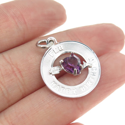 JEANOR 925 Sterling Silver Vintage Birthstone February Happy Birthday Pendant