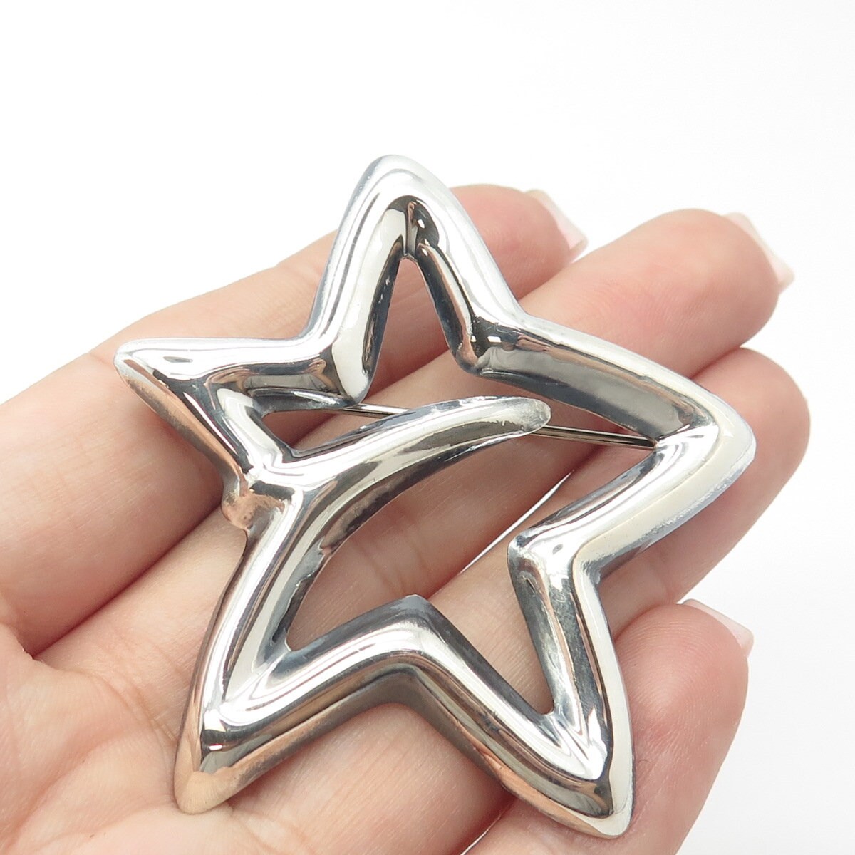 925 Sterling Silver Vintage Mexico Non-Symmetrical Star Handcrafted Pin Brooch