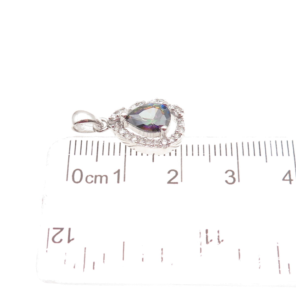 925 Sterling Silver Real Mystic Quartz & C Z Teardrop Mini Charm Pendant