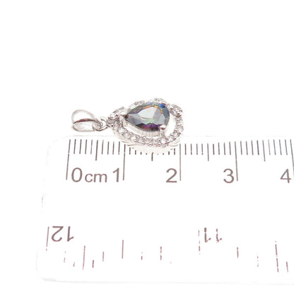 925 Sterling Silver Real Mystic Quartz & C Z Teardrop Mini Charm Pendant