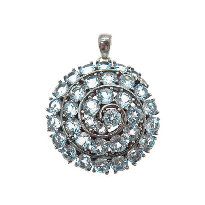 925 Sterling Silver Vintage Real Round-Cut Blue Topaz Spiral Charm Pendant
