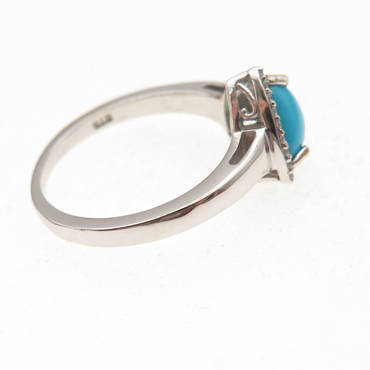 Chuck Clemency 925 Sterling Silver Real Turquoise & White Topaz Ring Size 8