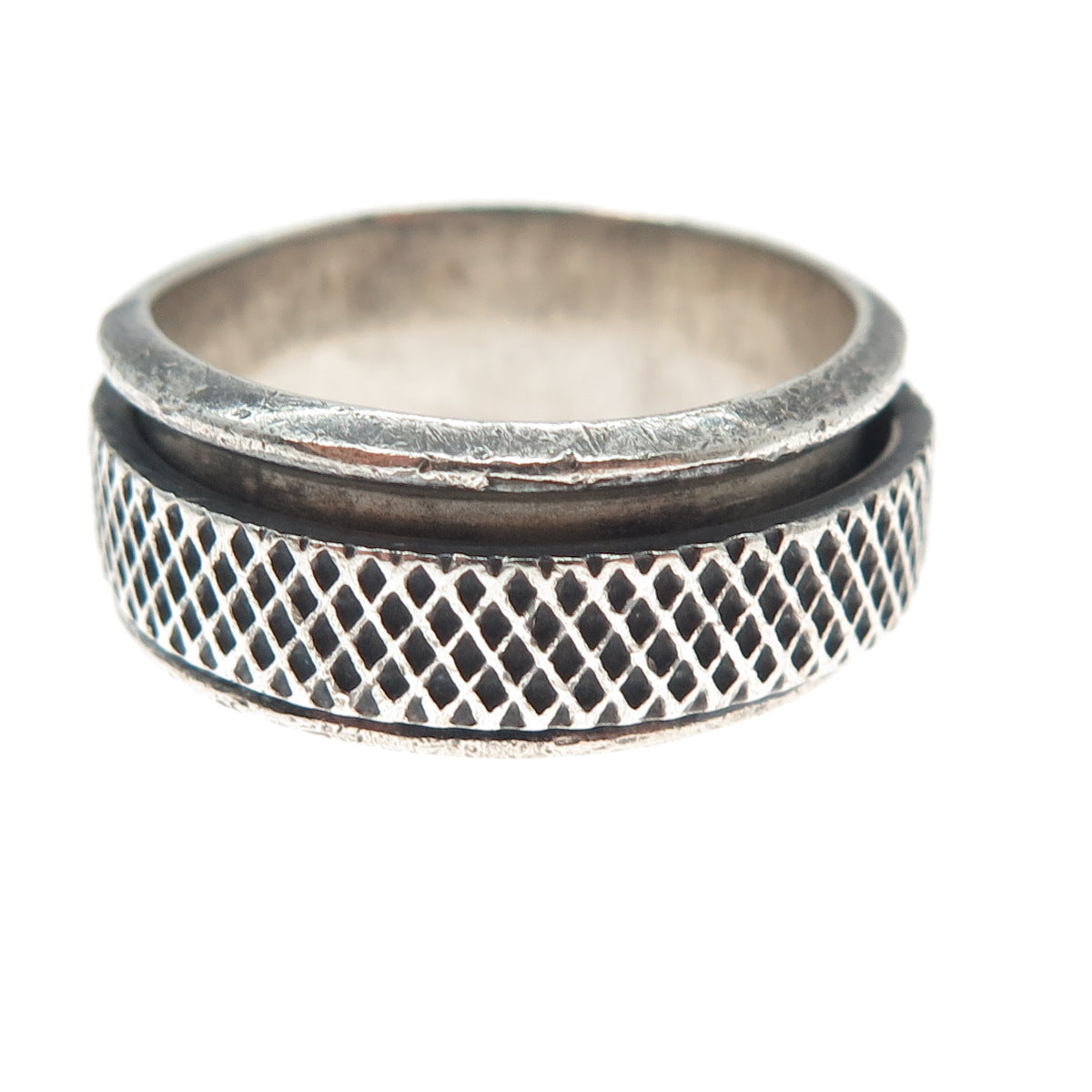 925 Sterling Silver Vintage Mexico Oxidized Rotating Band Ring Size 12