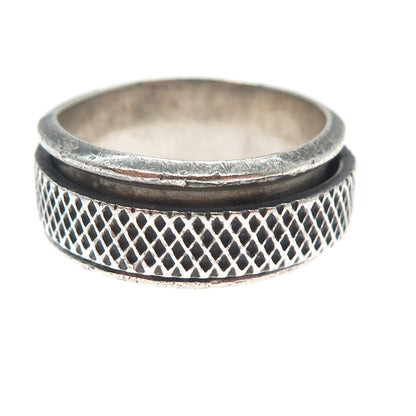 925 Sterling Silver Vintage Mexico Oxidized Rotating Band Ring Size 12