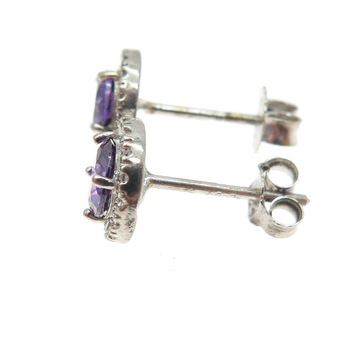 925 Sterling Silver Round-Cut Purple & White C Z Stud Earrings