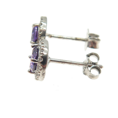 925 Sterling Silver Round-Cut Purple & White C Z Stud Earrings