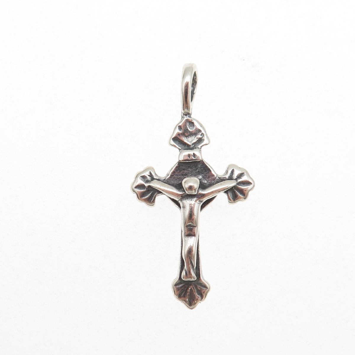 925 Sterling Silver Vintage Crucifix Cross Religious Oxidized Charm Pendant