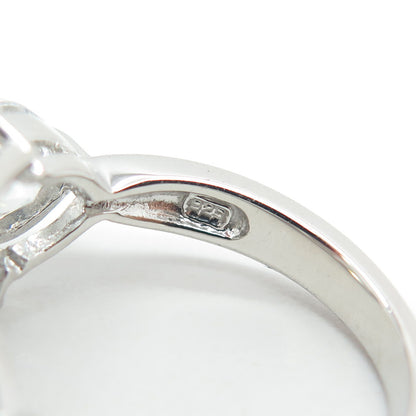 925 Sterling Silver Emerald-Cut & Heart-Cut Shaped C Z Ring Size 6
